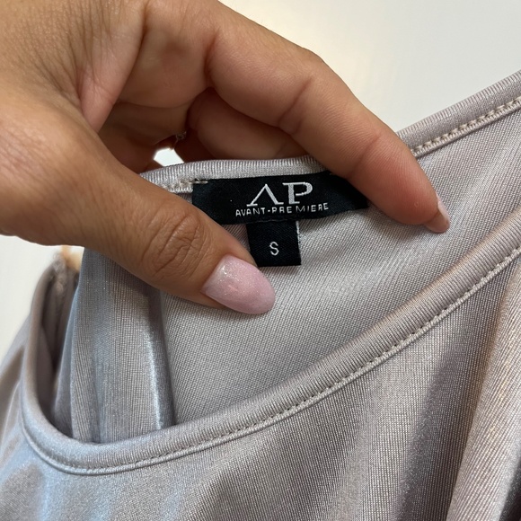 Metallic Silver One-Shoulder Ruffle Top Made in France Size S - Picture 6 of 8